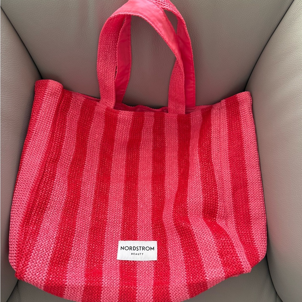 Nordstrom Pink & Red Striped Tote Bag